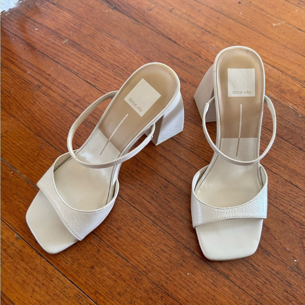 COPY - Dolce Vita Cream Heels with Chunky Heel and Square Toe